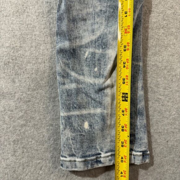 Smoke Rise Jeans Mens 32x32 Tie Die Ripped Slim Fit Distressed Washed Blue Logo - Picture 9 of 16